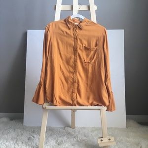 Mustard Yellow Bell Sleeve Viscose Button Up